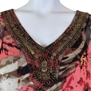 VTG Zac & Rachel Whimsigoth Tunic Top Size 2X Sheer Beaded Grunge Boho Y2K